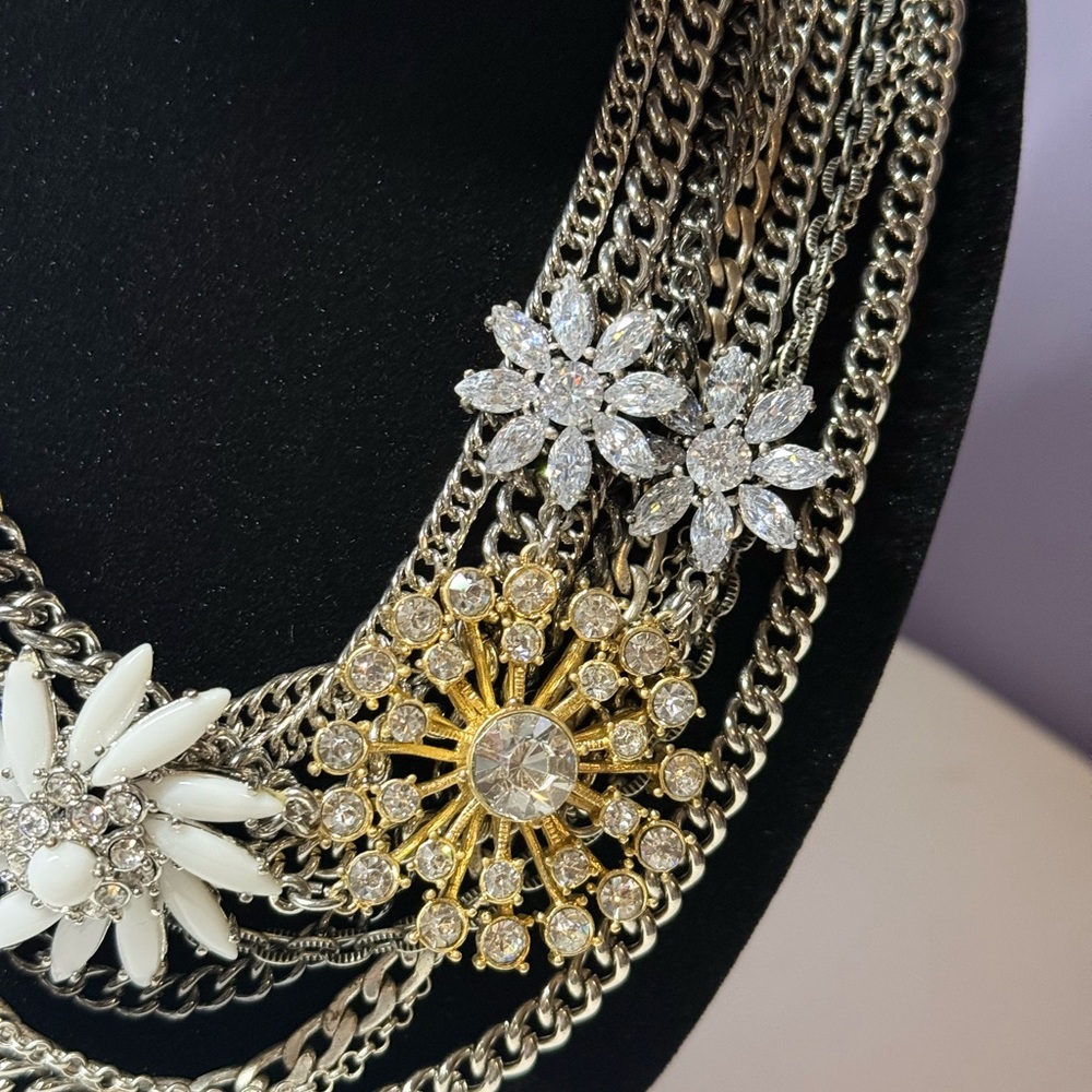 Vintage Stella and Dot Statement Necklace Floral Crystal Accents
